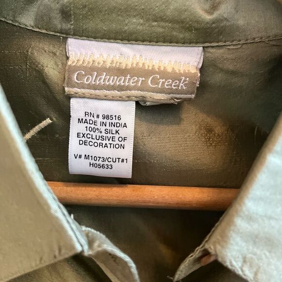 Coldwater Creek Green Silk Embroidered Button Down Tunic Top sz S EUC - Picture 3 of 6